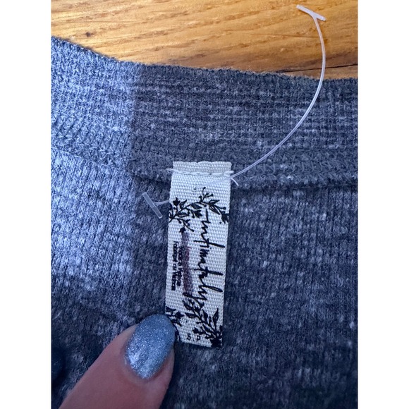 Free People Grey Long Sleeve Henley Bodysuit S one piece capsule wardrobe basics - Picture 2 of 3